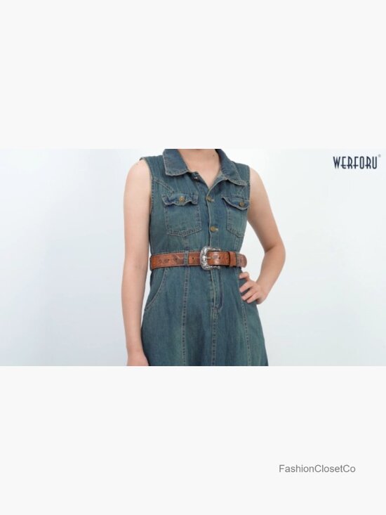 2 Pack Women Faux Leather Western Belts with Big Silver Buckle main image 5